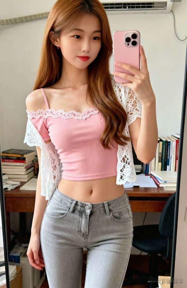 甜美少女风穿搭，粉色上衣+牛仔裤，清新自然！💕气质时尚搭配 漂亮小姐姐