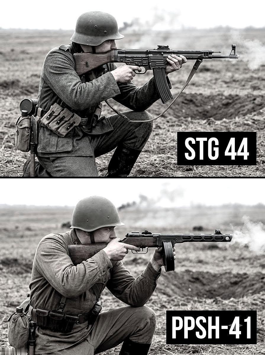 二战东线战场上，STG44和波波沙‑41经常在战壕与城市巷战当中正面相遇，两款武