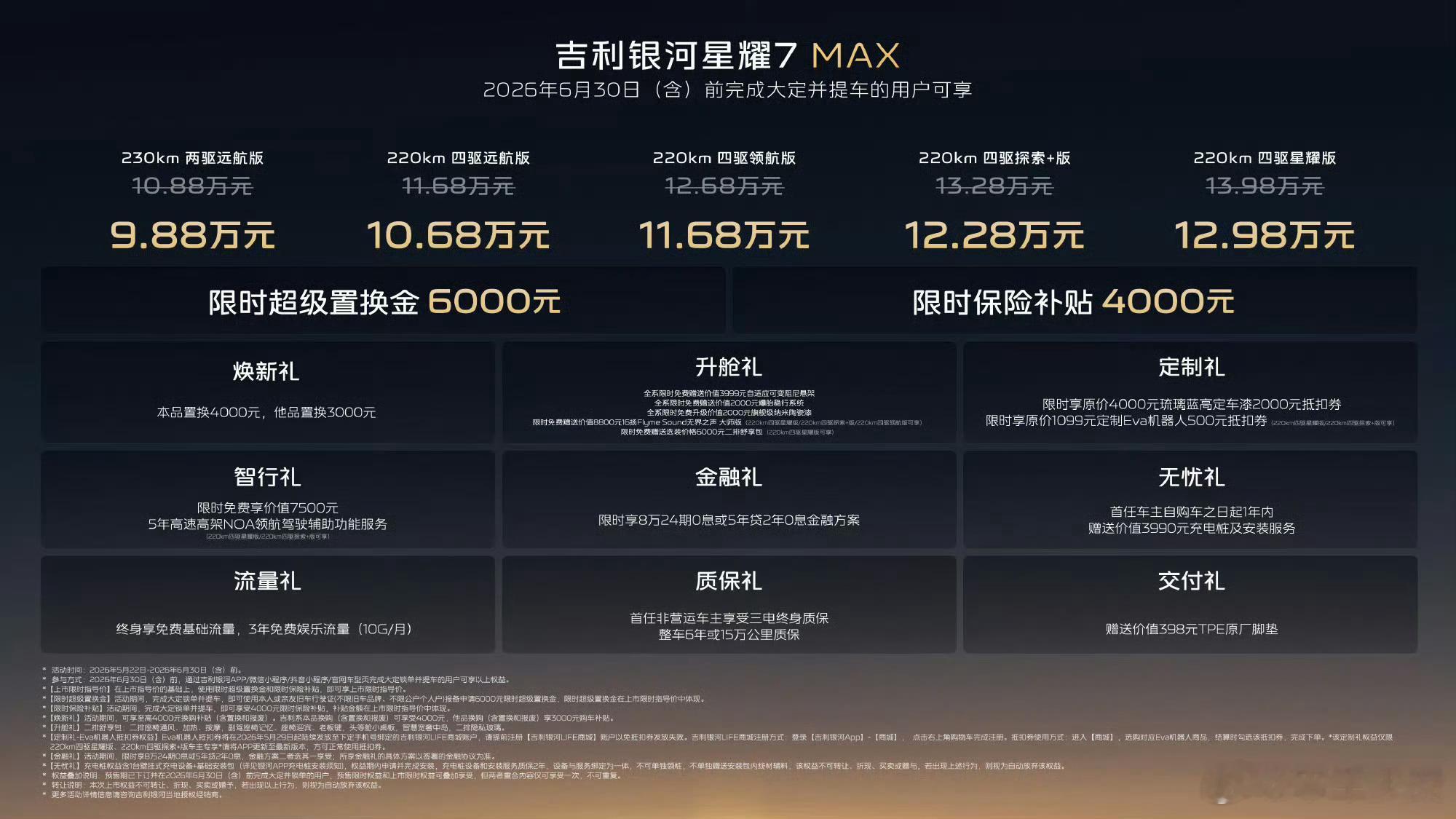 吉利银河星耀7MAX：官方指导价10.88-13.98万，限时权益价只要9.88