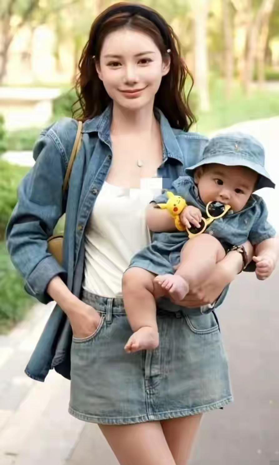 她带娃外出的日子，虽忙忙碌碌，却尽是欢喜。
一袭素衣，大手温柔地握着小手，不管穿