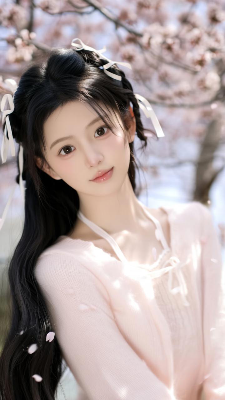 樱花树下，少女如画，温柔似水。🌸💕