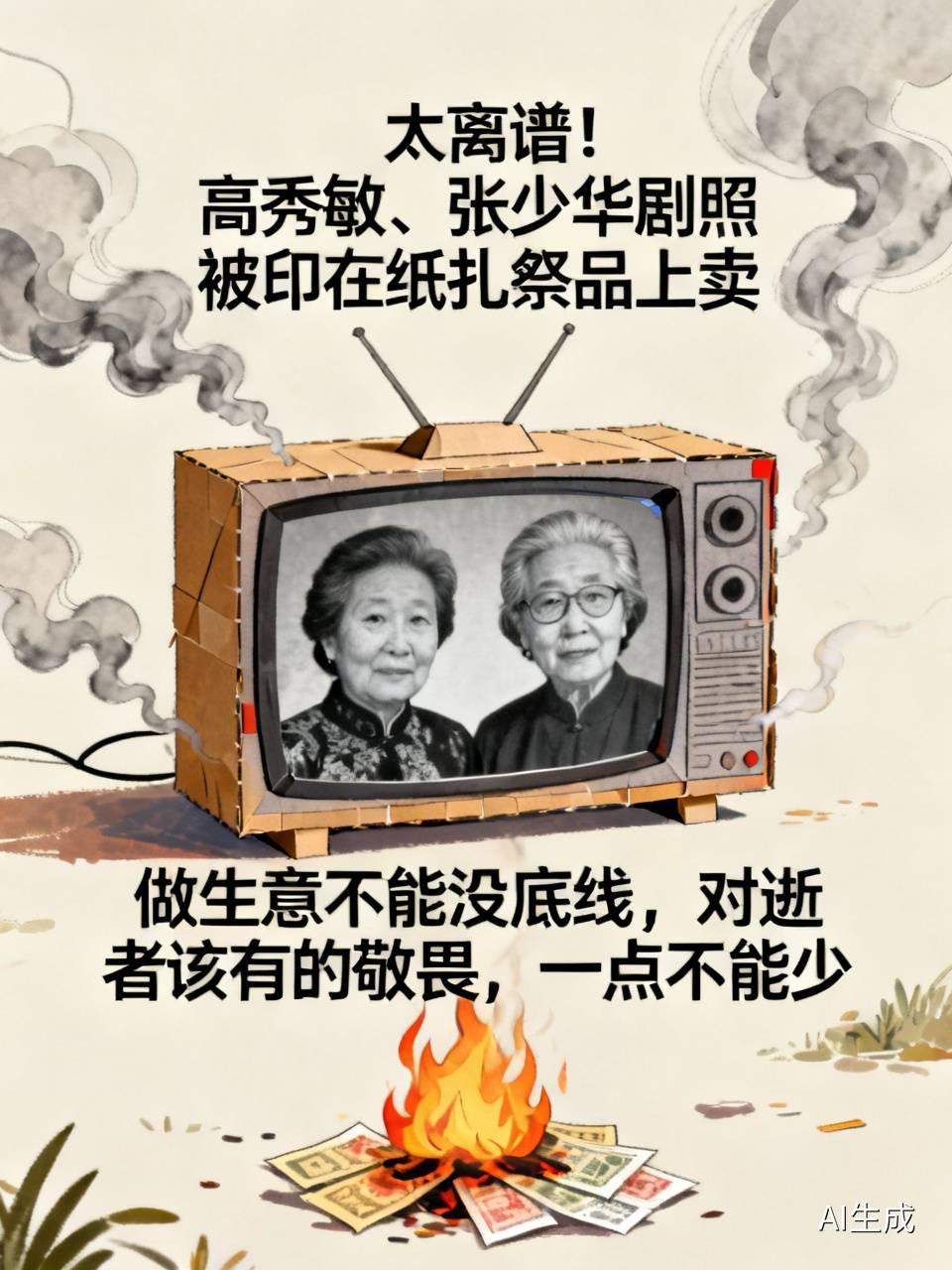 太离谱！高秀敏、张少华剧照被印在纸扎祭品上卖
 
真的看着心里不舒服。
有商家卖