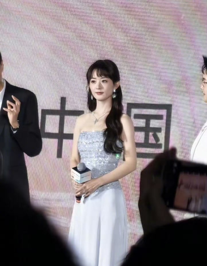 赵丽颖品牌活动生图，长发银色抹胸裙，好美