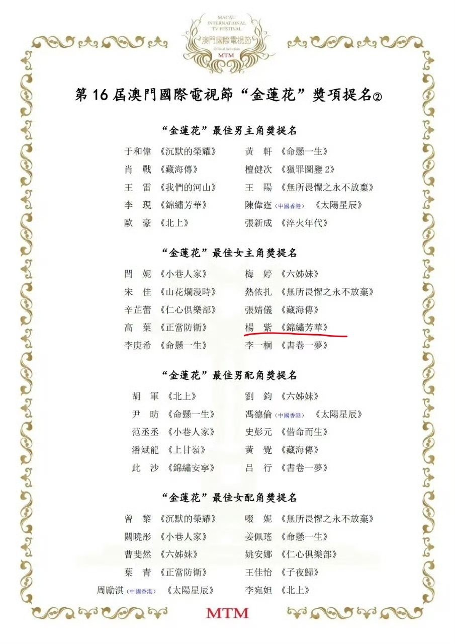 恭喜杨紫提名金莲花奖视后 ，到了锦绣芳华和杨紫陆续收割的时候了。 