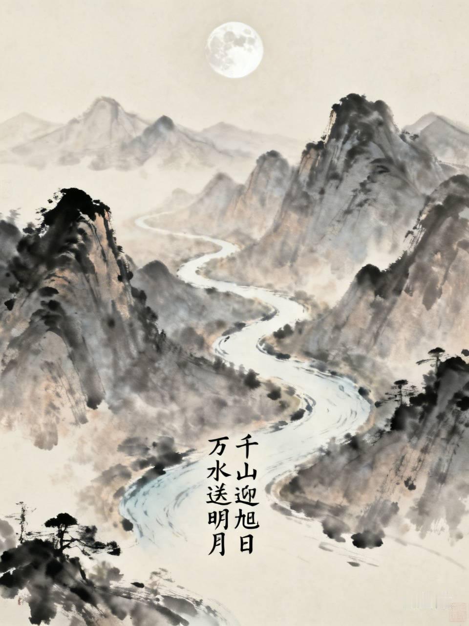下联：万水送明月。