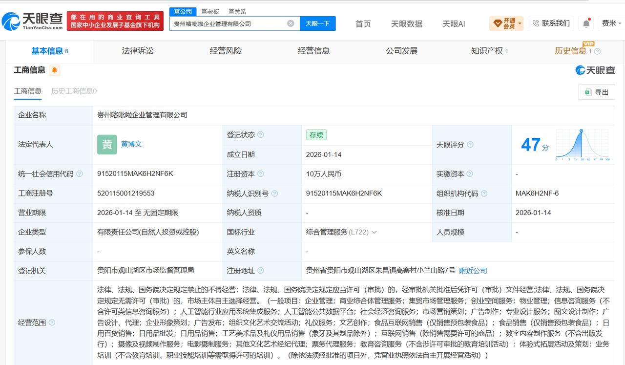 伴漂服务视频认证方成立不足一年

伴漂服务视频认证方注册资本仅10万贵州通天河伴
