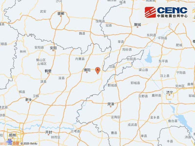濮阳地震¹ 震中果然在东边。那边是几条断裂带密集区。结合图1看。² 河南、山东交