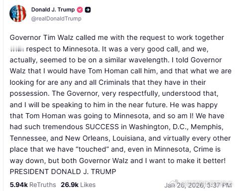 【黄金时代】明尼苏达出现转机，还是缓兵之计？川普和蒂姆·沃尔兹通电话川普：蒂姆·