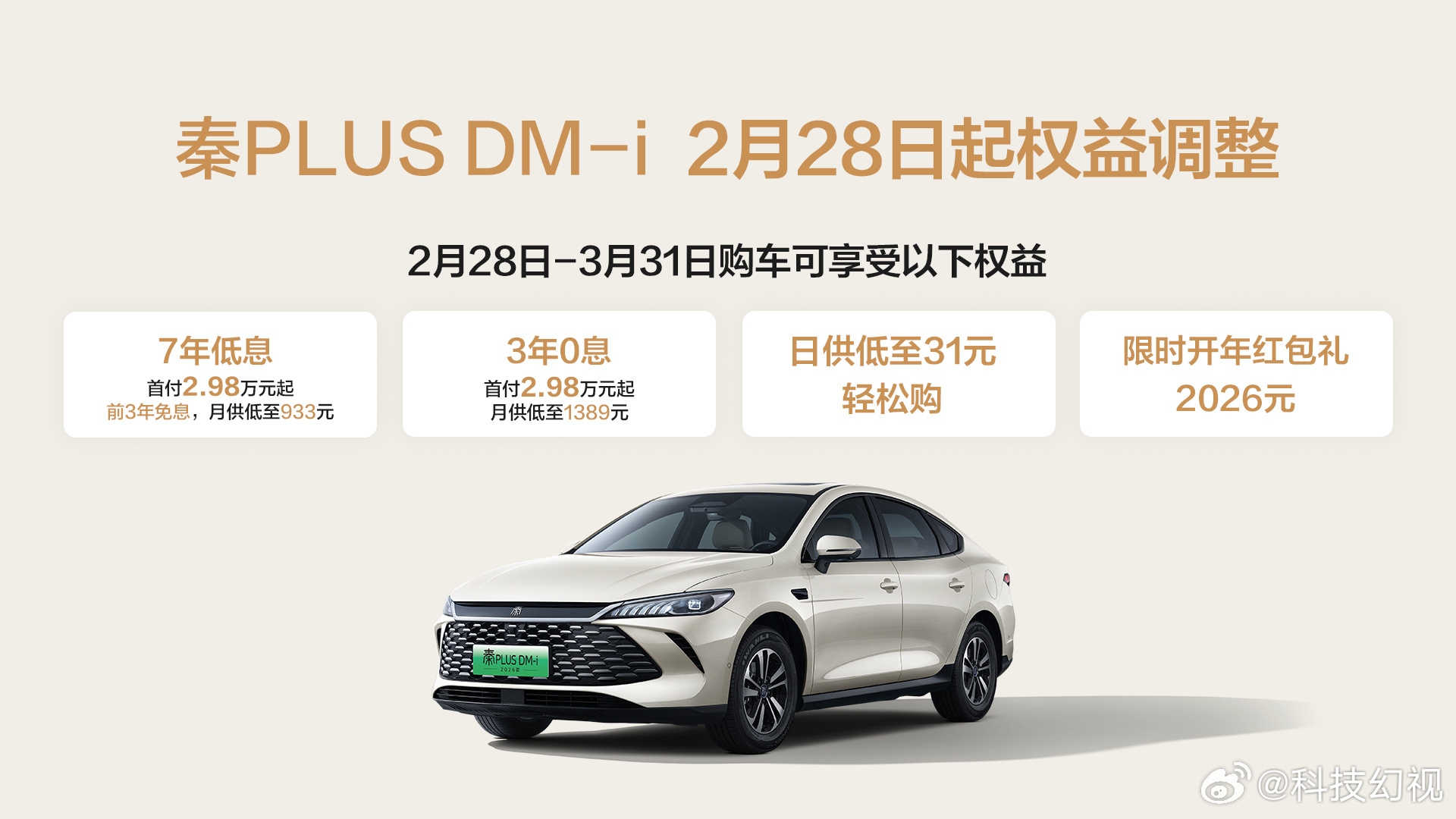 秦PLUS官宣7年低息夯爆了其实就一句话，首付2.98万起，前3年免息，日供31