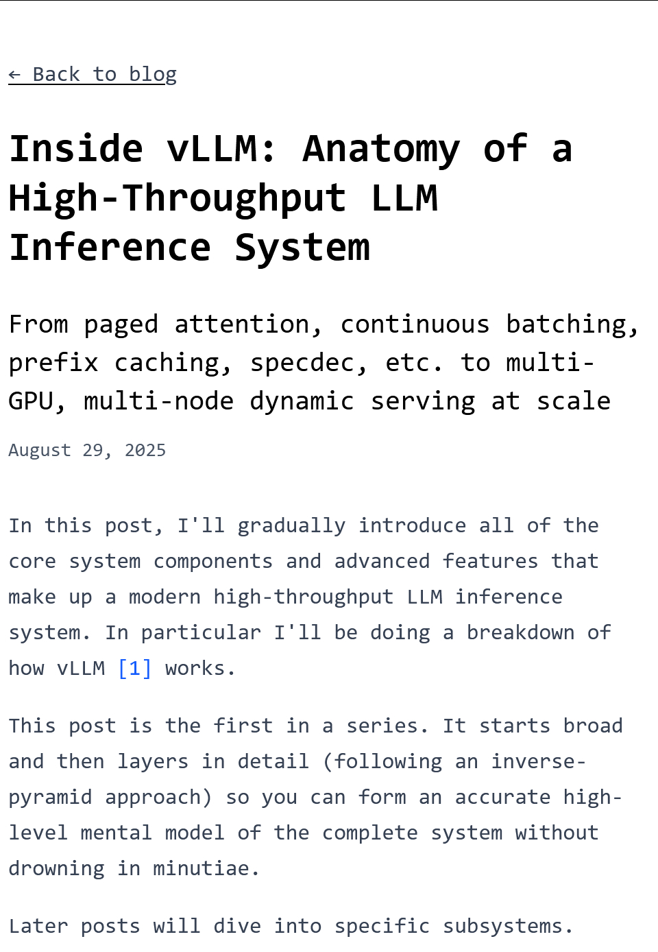 技术博文： 深入 vLLM：高吞吐量大模型推理系统的内部构造地址：www.ale