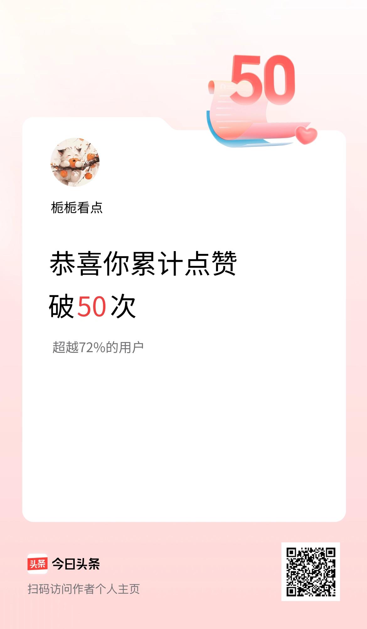 我在头条累计点赞破50啦！