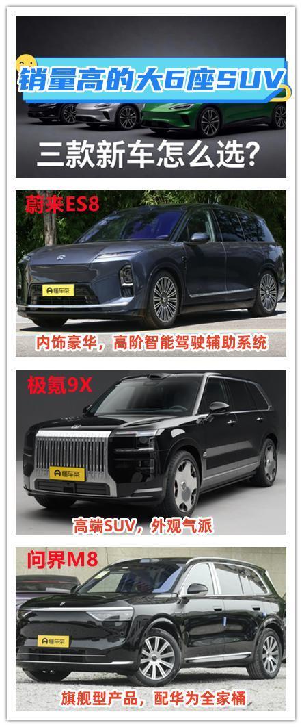 想要购买一辆大6座的SUV，并且销量高不踩坑，这三款新车可以关注。
第1款是蔚来