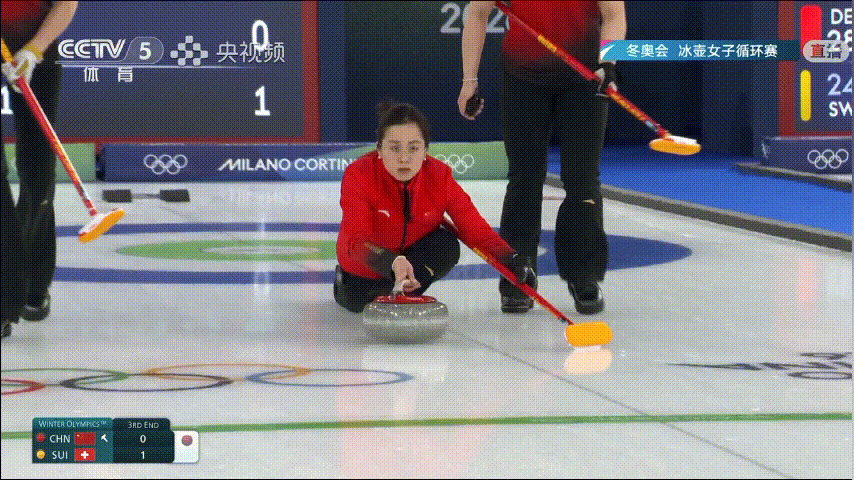 【奥运冰壶】中国第三局艰难保住后手1，中国1-1瑞士王芮非常漂亮的旋打，打掉瑞士