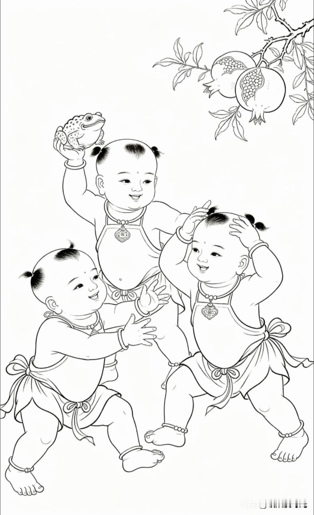 童趣绵绵惹人怜丨战绩可查白描线稿素材分享
婴戏图 白描