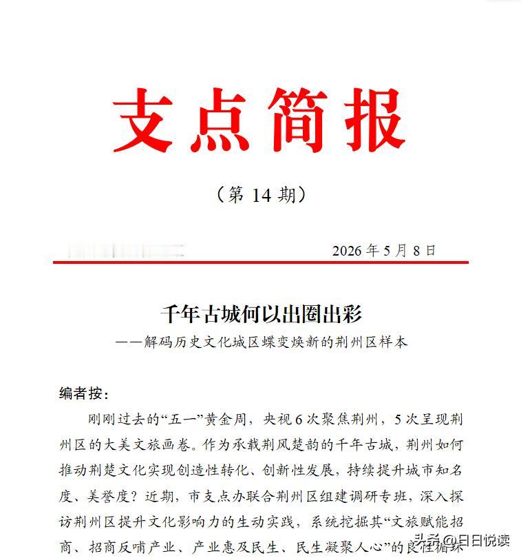 今天刷手机新闻，冷不丁看见个陌生名头——荆州市支点办公室，说实话我是头一回听说，