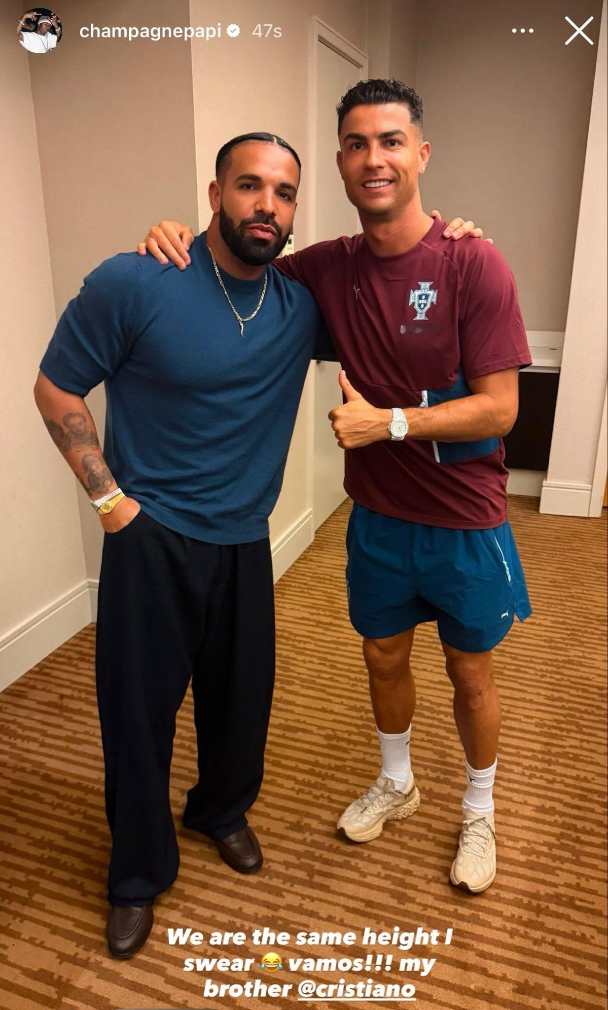 Drake更新IG和C罗的合影 