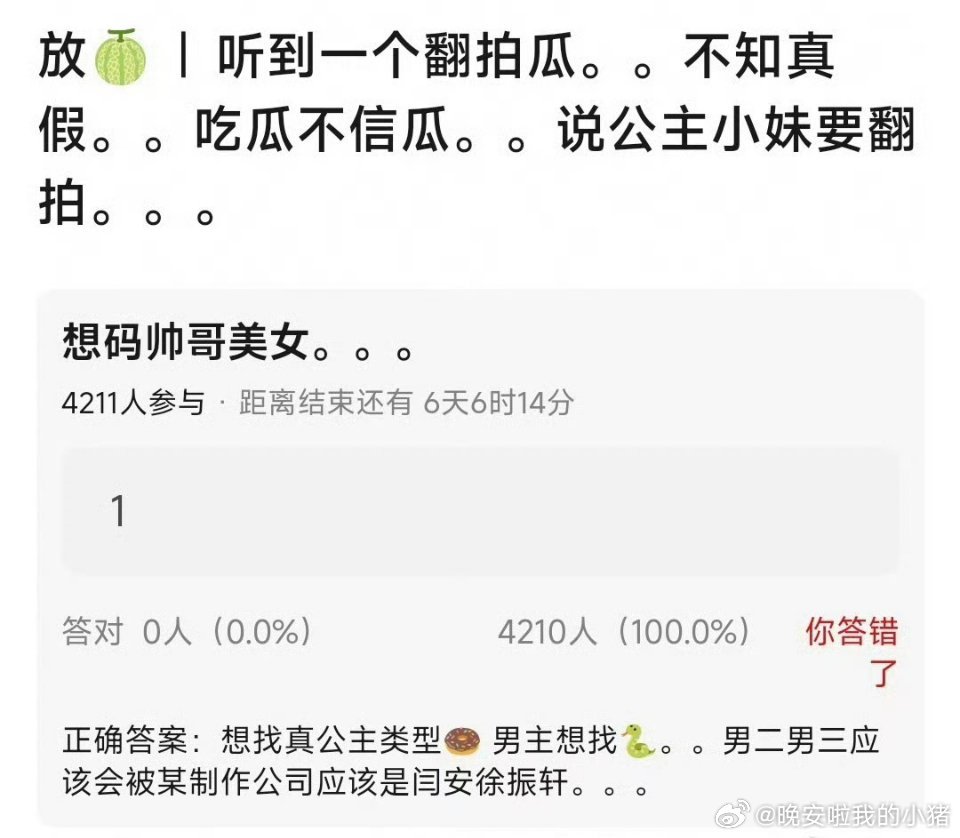 这是真的假的？公主小妹即将翻拍，女主田曦薇，男主邓为，男二男三闫桉徐振轩[傻眼]