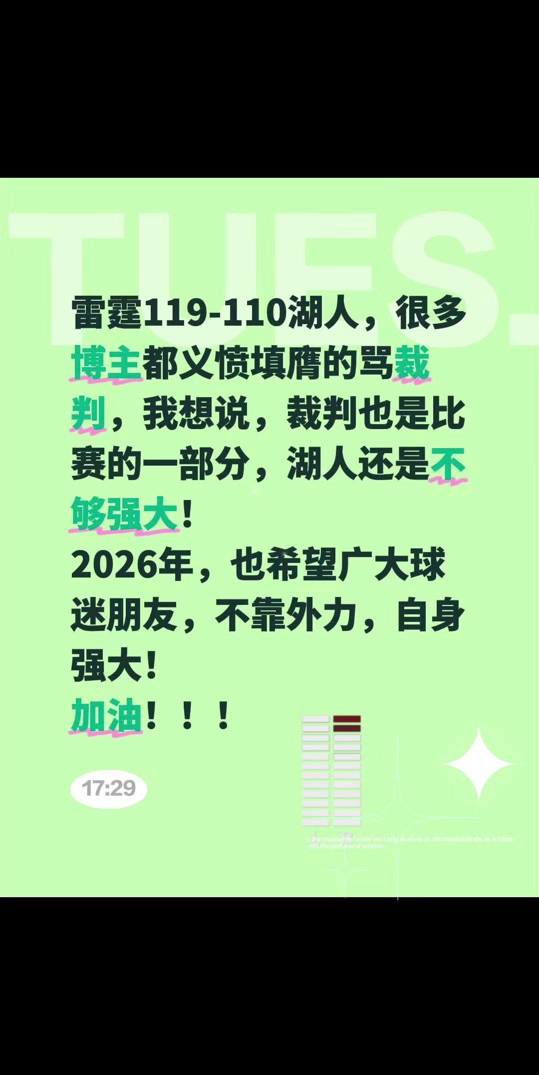 雷霆119-110湖人，很多博主都义愤填膺的骂裁判，我想说，裁判也是比赛的一部分