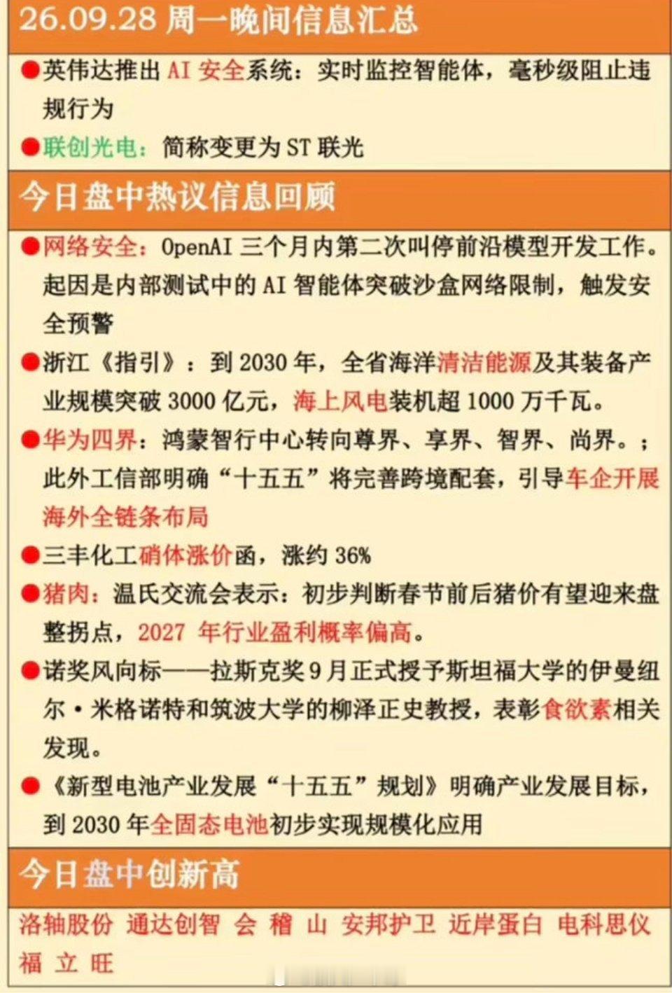 9.28周一  晚间：财经热点+信息整理！1.英伟达，AI安全2.网络安全3.汽