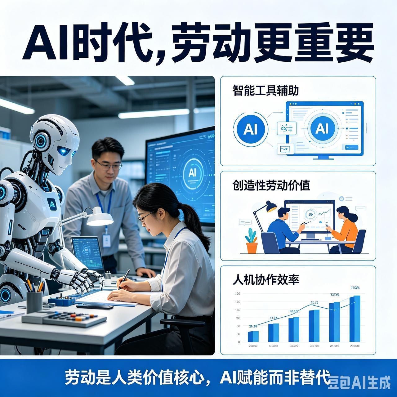 AI时代，劳动价值如夜空中最耀眼的星辰，愈发显著。劳动是财富与幸福的源头活水，劳