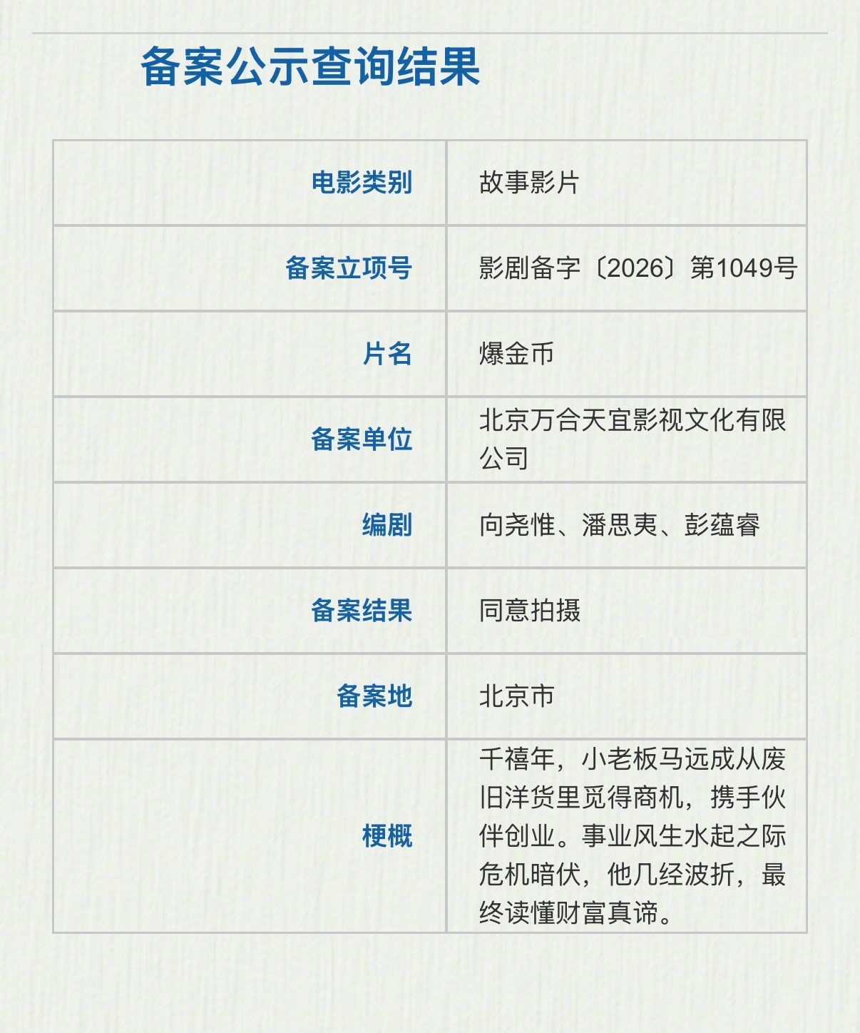 陆川新片登月计划立项据国家电影局关于2026年7月下全国电影剧本梗概备案立项公示
