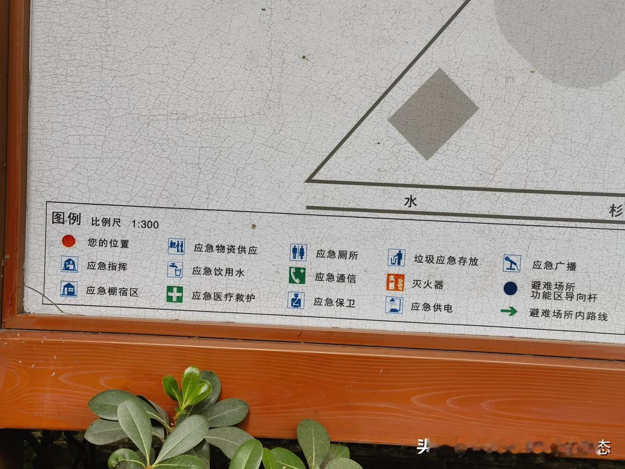 应急避难场所平面图要素描述
 
这是一张应急避难场所疏散导向图，比例尺为1:30