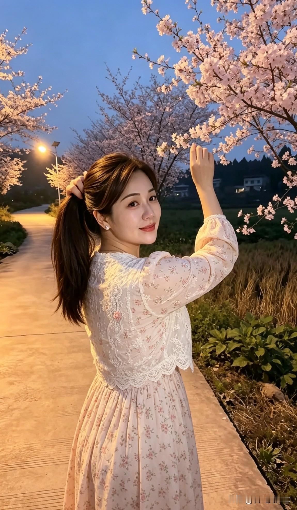 傍晚的樱花小径
晚风裹着花香漫过肩头
路灯把影子拉得很长

生活不必时刻紧绷
偶