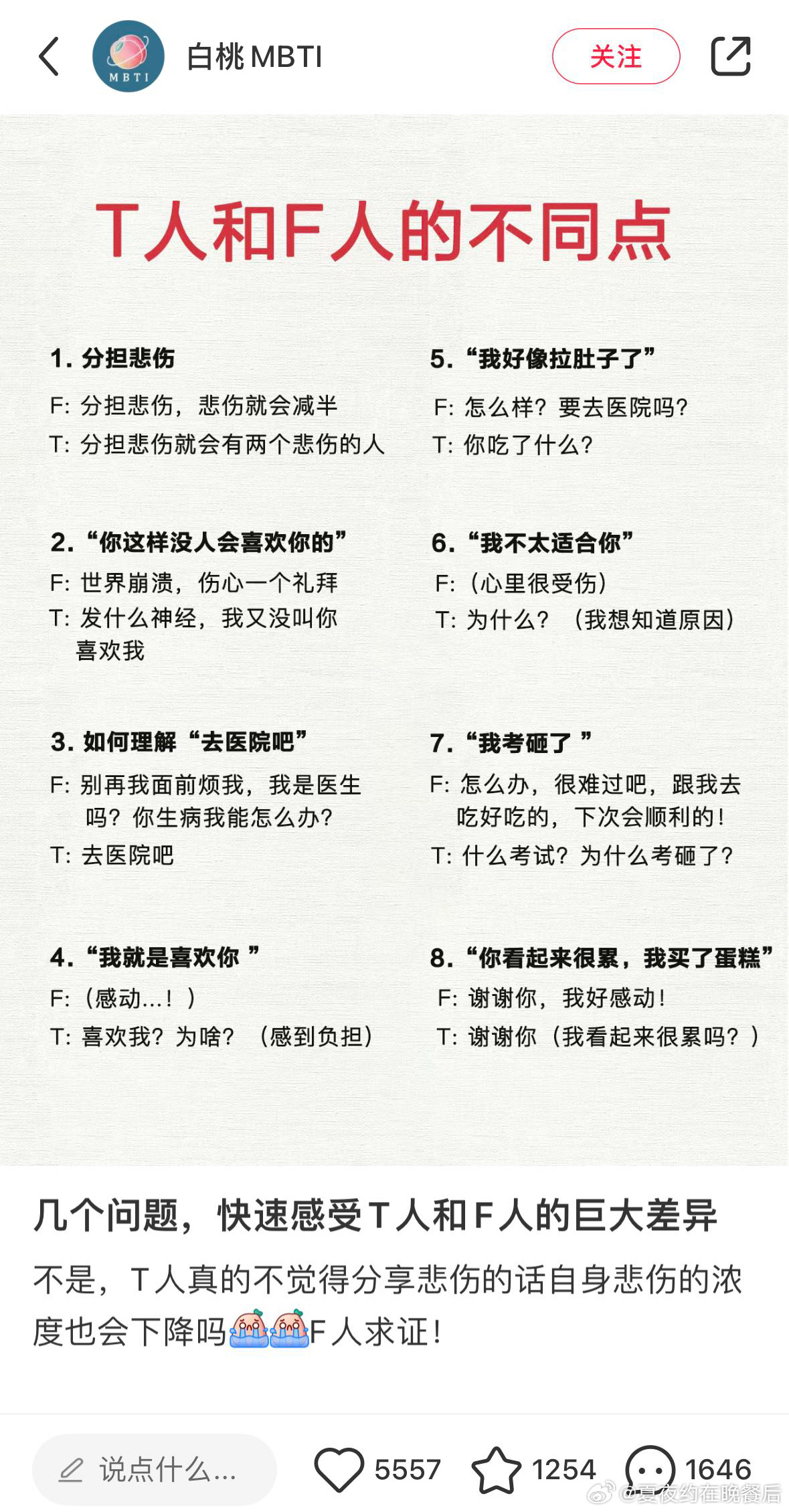#T人和F人的不同点# 啊？？本T人震惊去医院吧很对啊 他又不会看病 我要找医生
