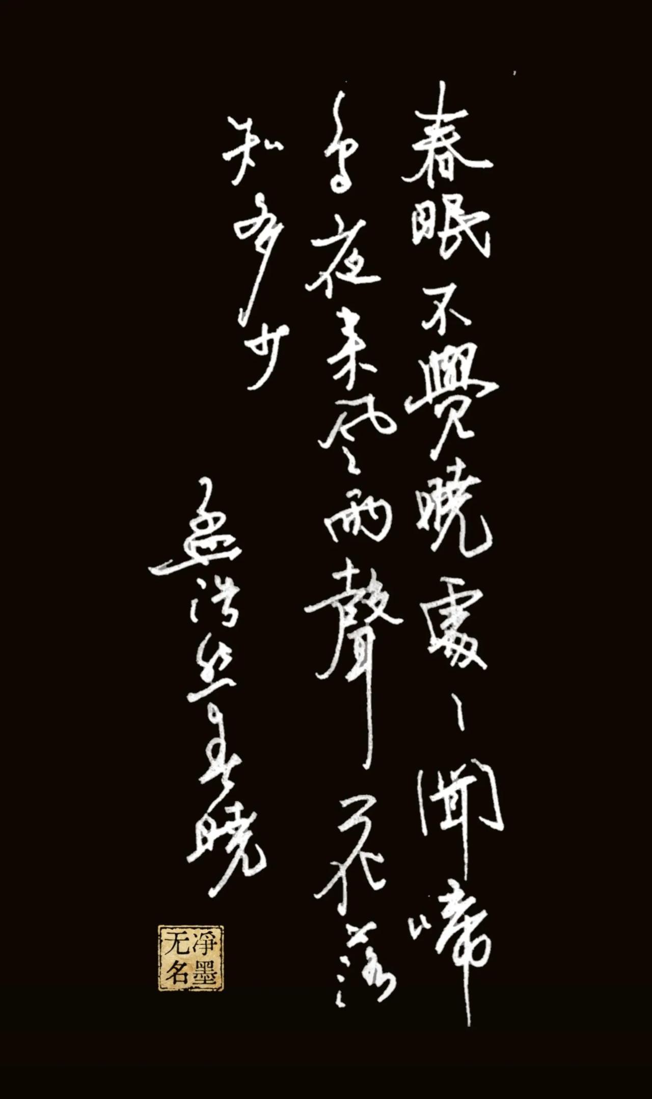 黑底白字确实挺精神啊！
你喜欢哪一种？
钢笔抄写孟浩然春晓。
