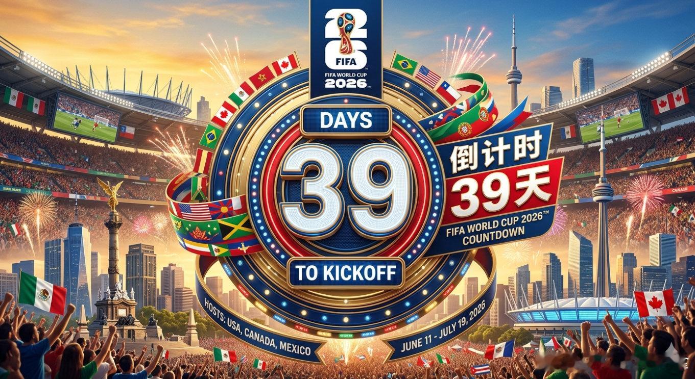 世界杯倒计时39天⏳ 赴北美三国之约，赴绿茵终极狂欢⏳ 倒计时39天！距离202