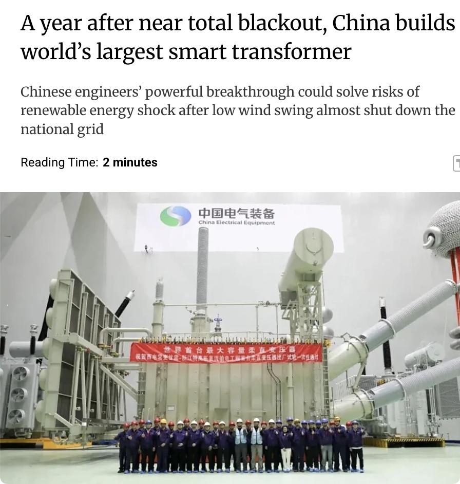 外媒：应对能源波动，中国建成全球最大容量智能变压器

针对去年8月新疆风电波动险