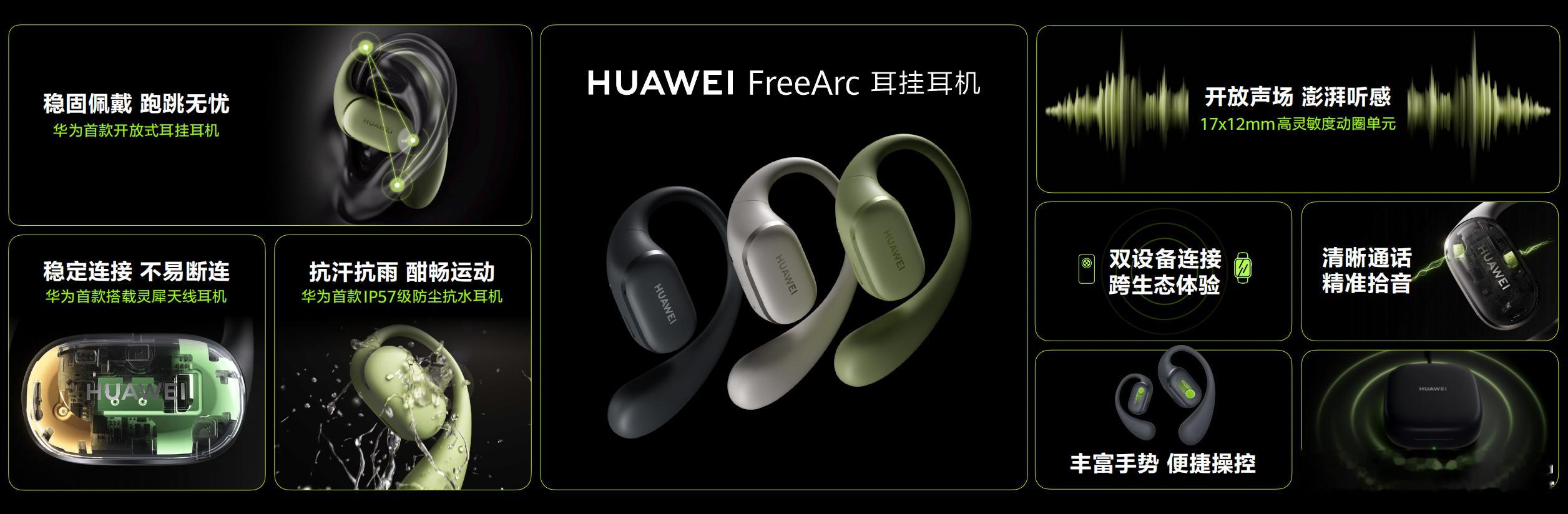 华为新出的FreeArc的开放式耳挂耳机，华为首款这种类型的耳机，主打舒适和全能