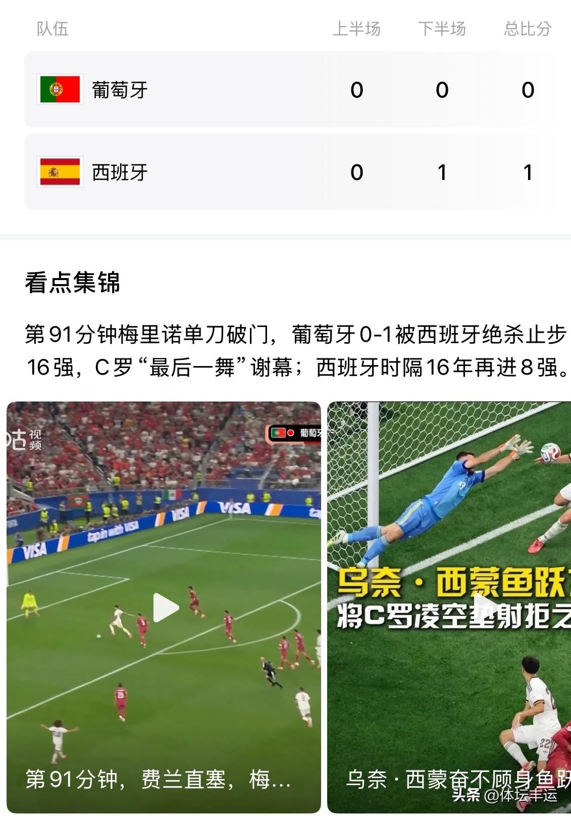 [世界杯][大力神杯][比赛用球][助威彩旗]传奇C罗谢幕！西班牙1-0绝杀葡萄