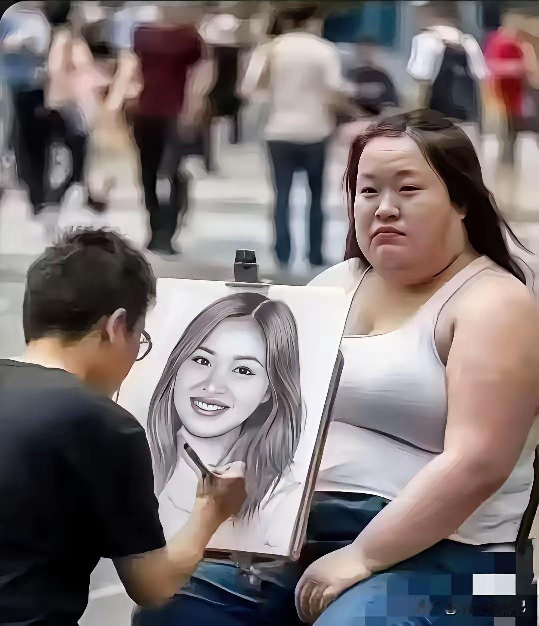 大姐给了画师200元小费，笑咪咪的回家了[呲牙]