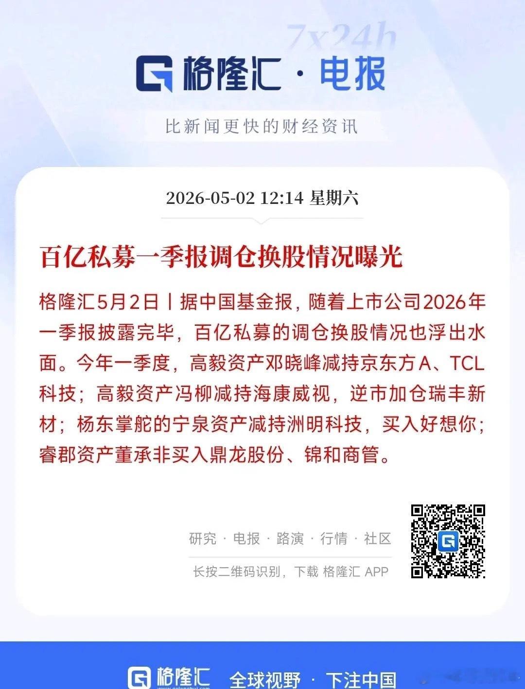 A股出现风格转换，百亿私募都开始切换风格了高毅资产和宁泉资产都出现了一定调仓情况