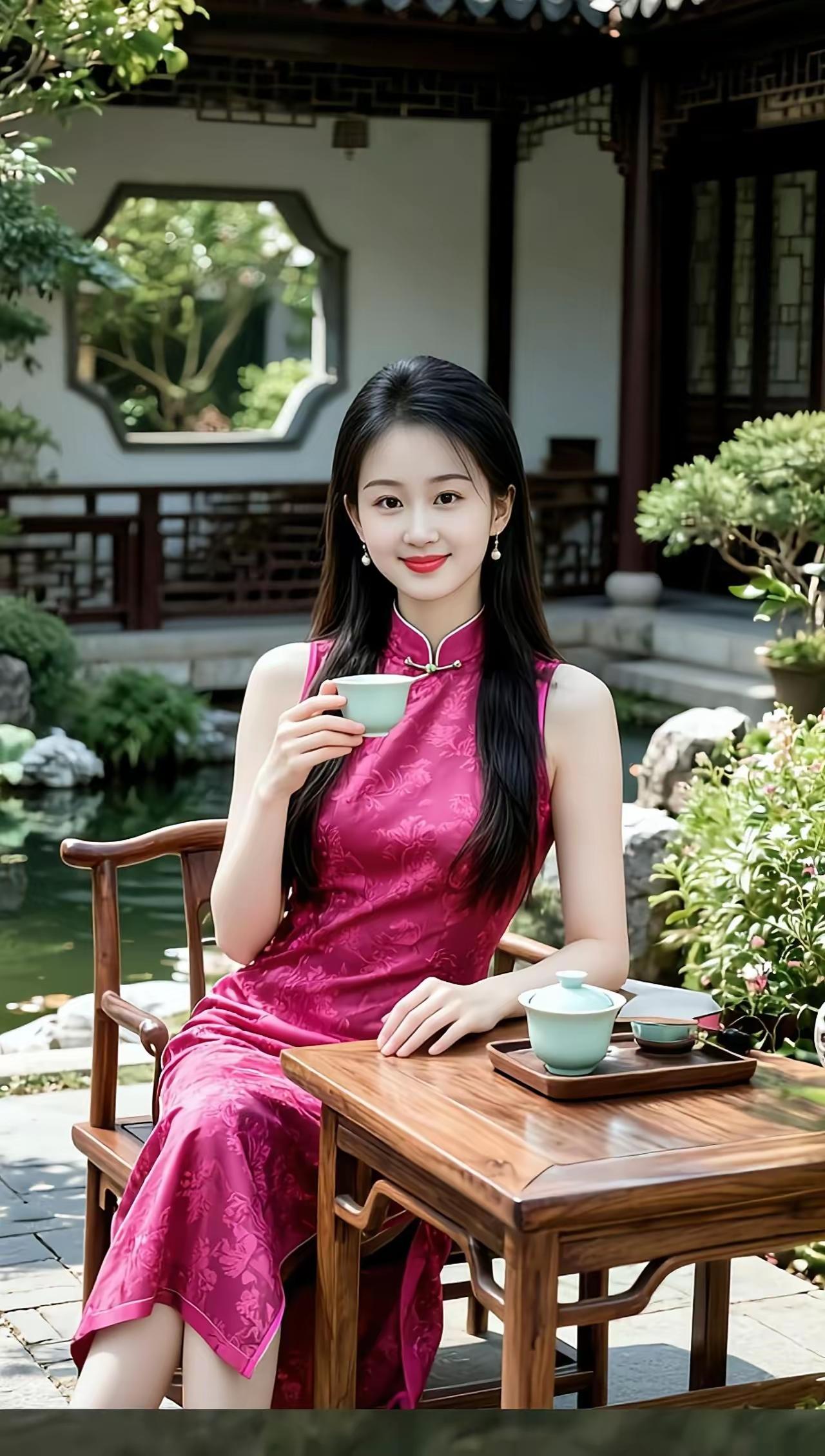 东方韵味，茶香四溢，古风美人品茗图