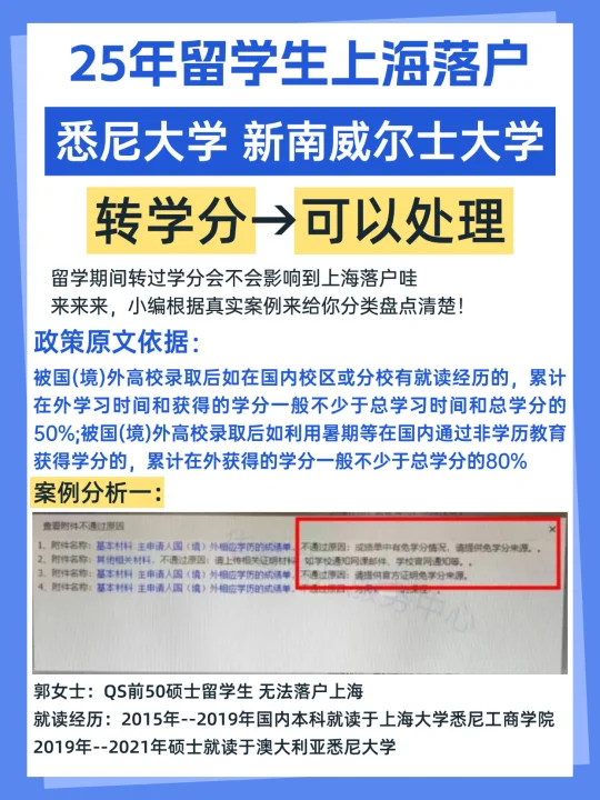 25年留学生落户悉尼大学新南威尔士→转学分