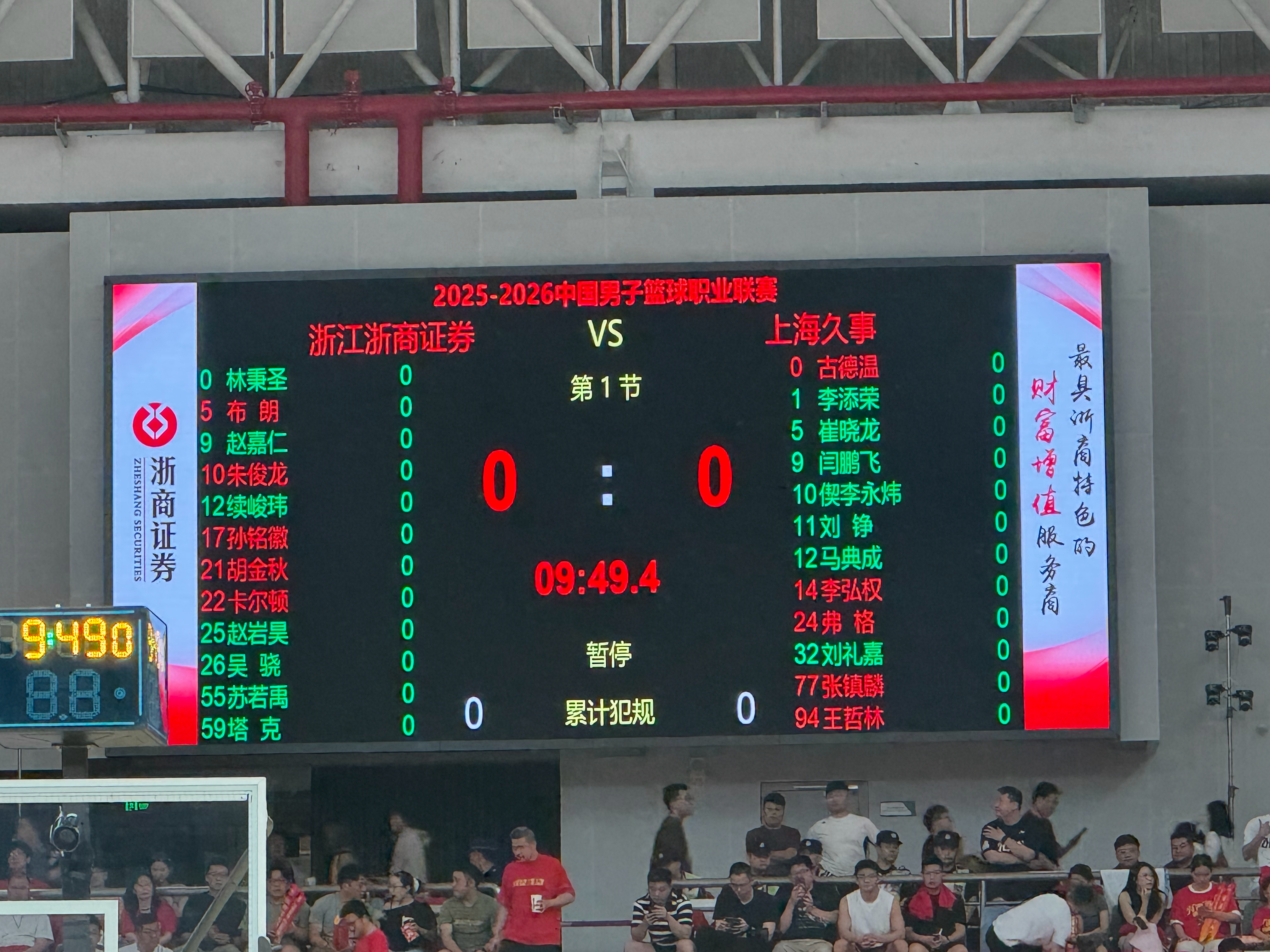 上海男篮首发：古德温、弗格、张镇麟、李弘权、王哲林。广厦男篮调整12人名单，桑普