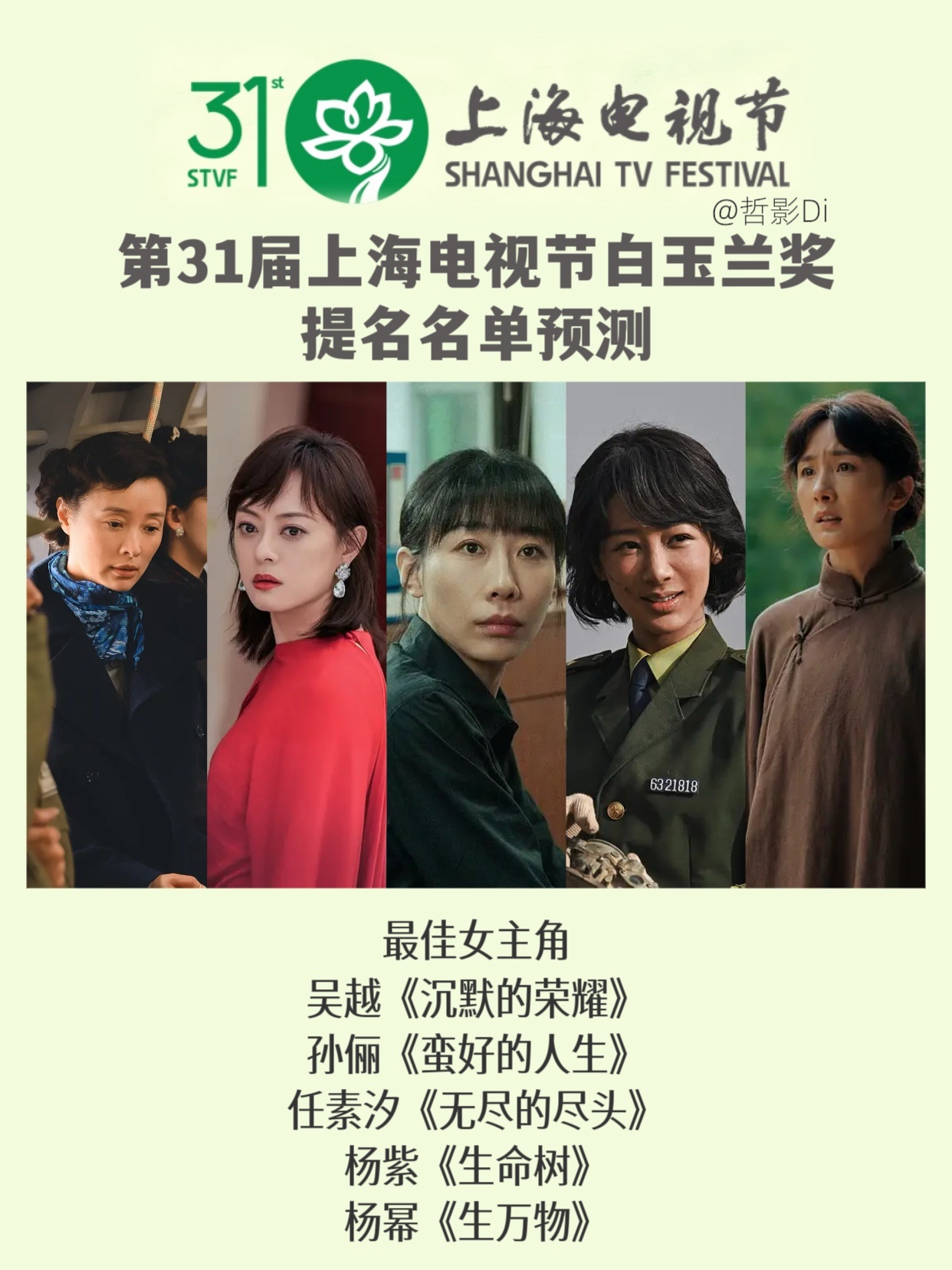 今年白玉兰很有竞争力第31届上海电视节白玉兰奖入围名单将于这个月月末公布，这届白