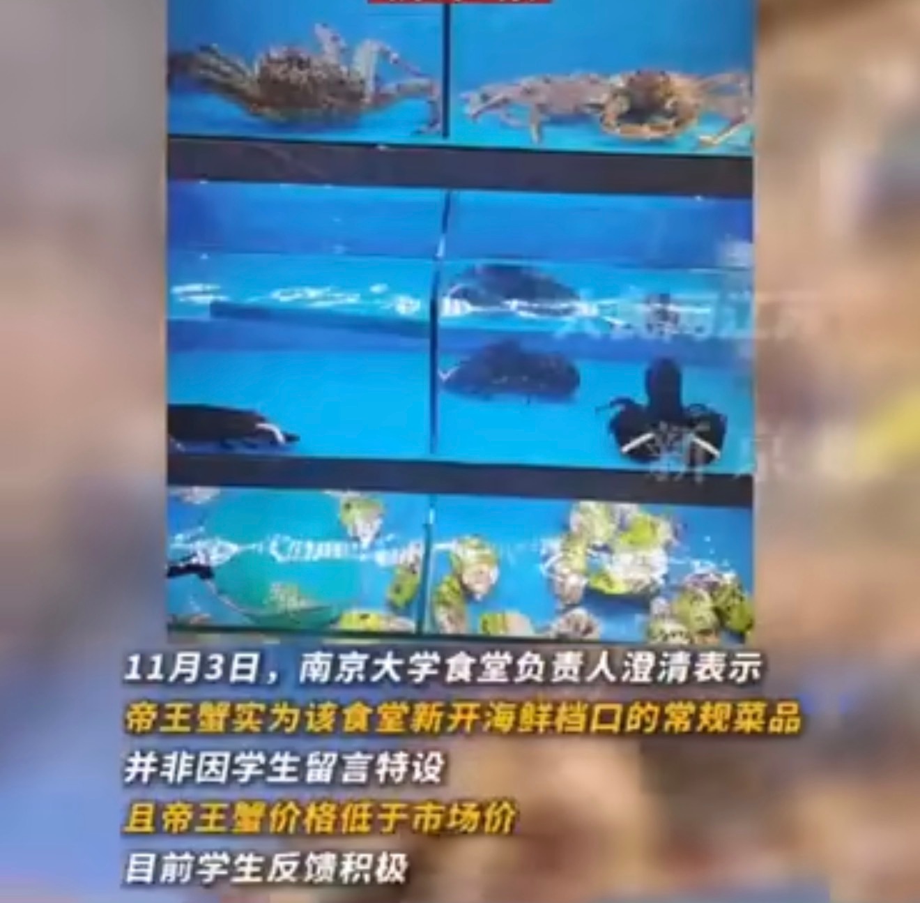 帝王蟹不应进入学校食堂大学了还管的这么严干啥，这我有时候真理解不了，大学本应该就