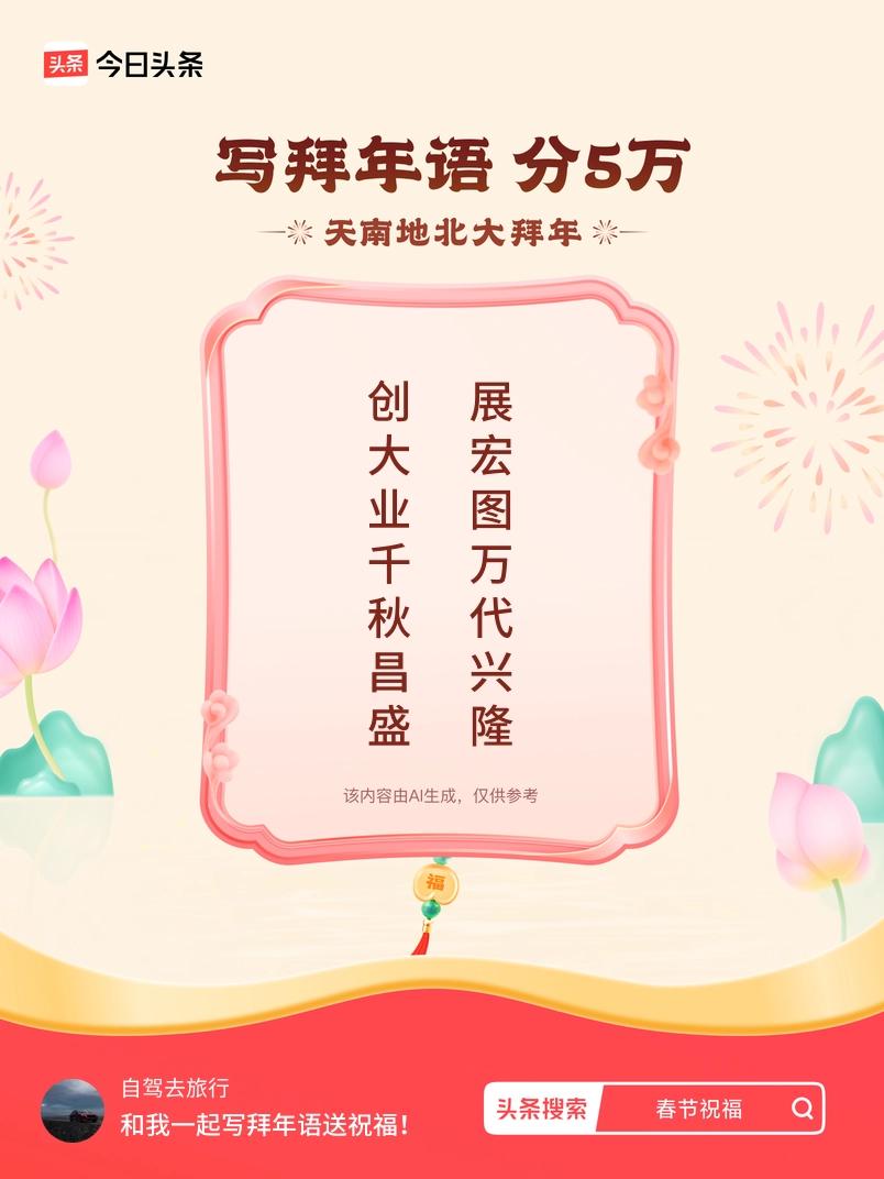 写拜年语送祝福新春拜年送祝福！我的祝福是：“创大业千秋昌盛，展宏图万代兴隆”！快