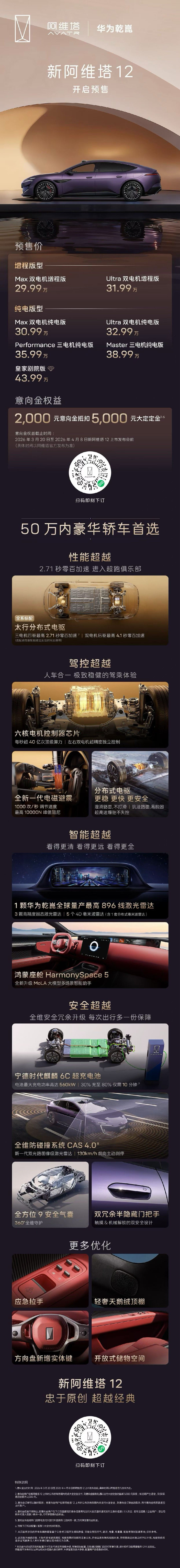 新阿维塔12预售 29.99万起性能+智能+驾控+安全=四大超越 新阿维塔12搭