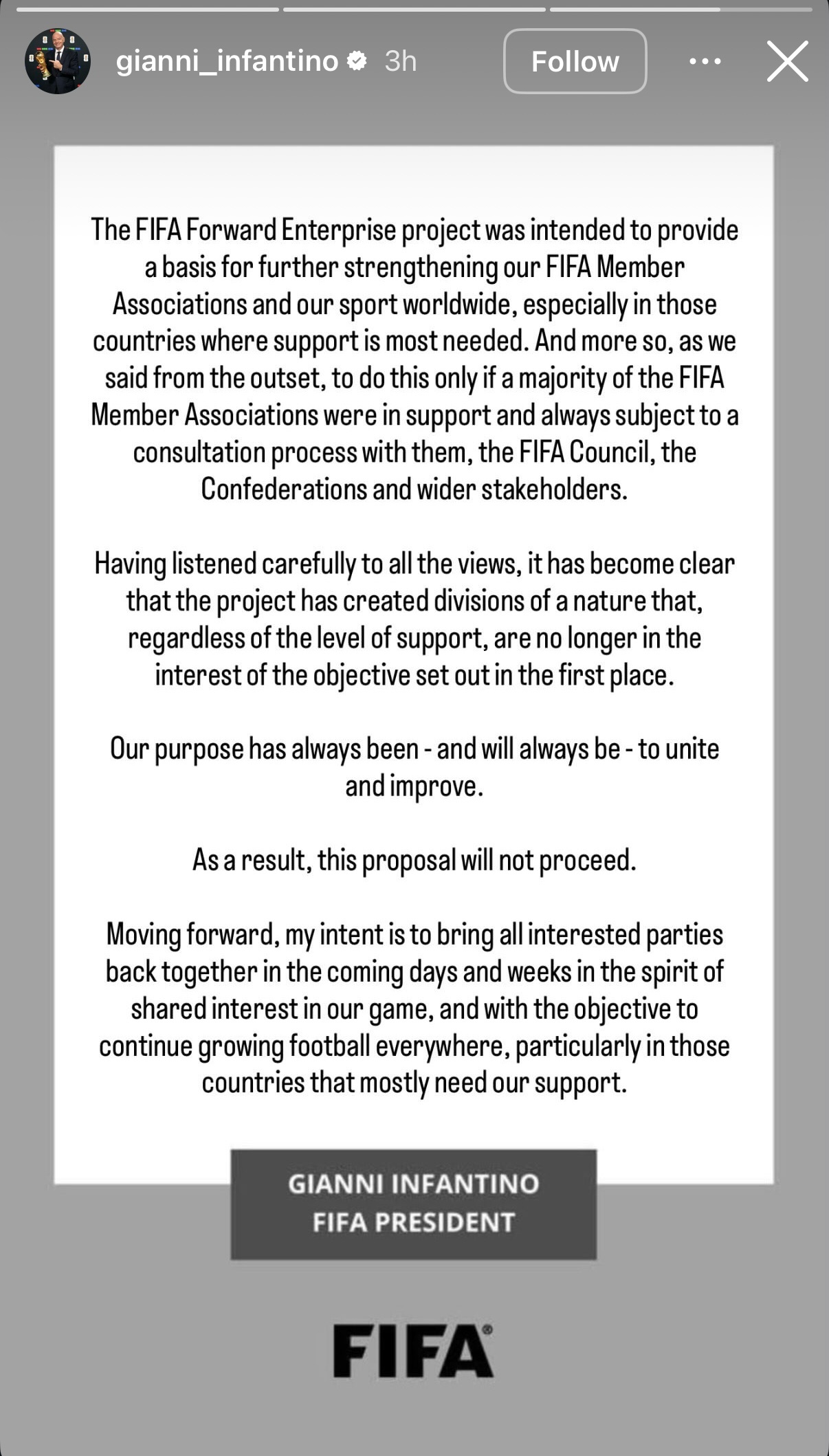 “FIFA Forward Enterprise项目原本旨在为进一步加强FIFA