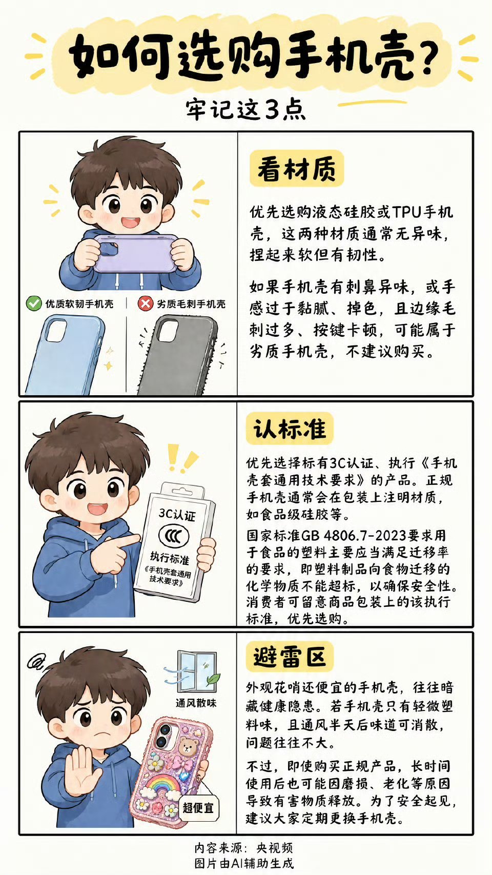 手机壳材质怎么选选购手机壳应首选液态硅胶或原生TPU材质，并认准GB 4806.