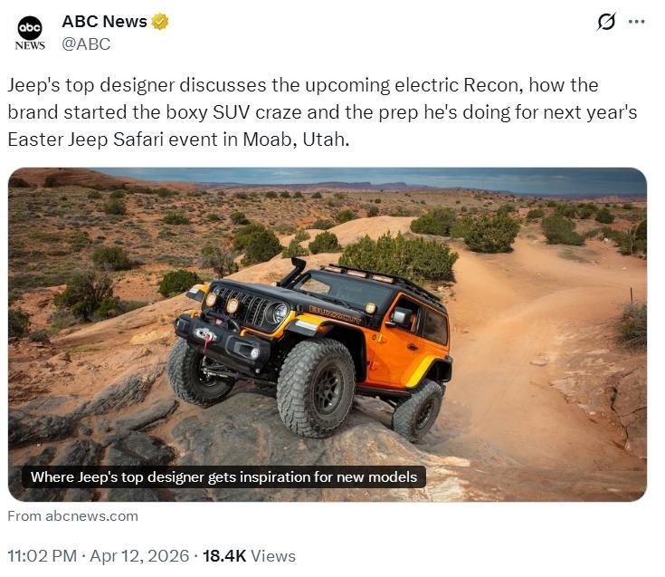 吉普首席设计师探讨即将推出的电动Recon车型、该品牌如何掀起方正SUV热潮，以