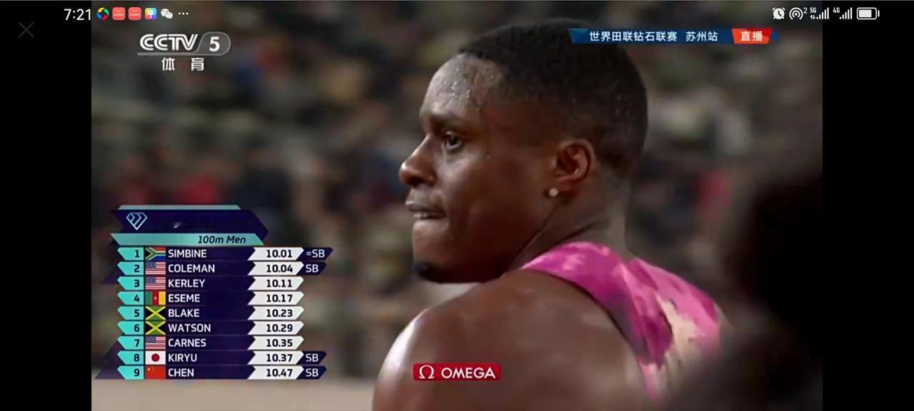 刚刚结束的钻石联赛苏州站的男子100M决赛中，中国选手以10.47赛季最佳获得第