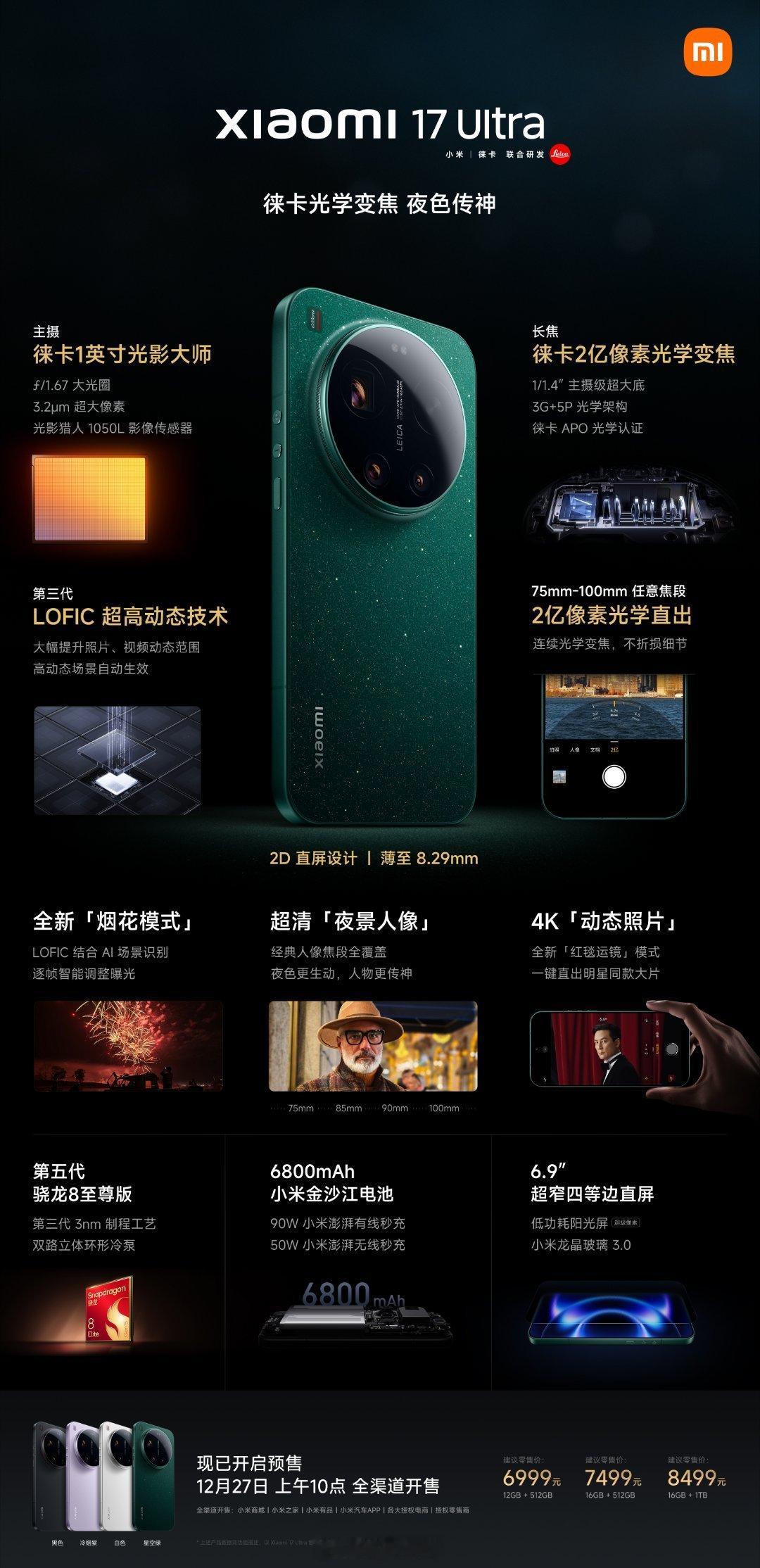 小米17Ultra徕卡版    价格出来了，徕卡版比预想便宜好多。 