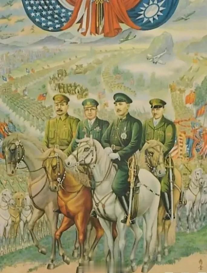 烂党抗战胜利时的宣传画《四大领袖》妥妥滴展示了四个字的宣传真谛：优势在我！从左到