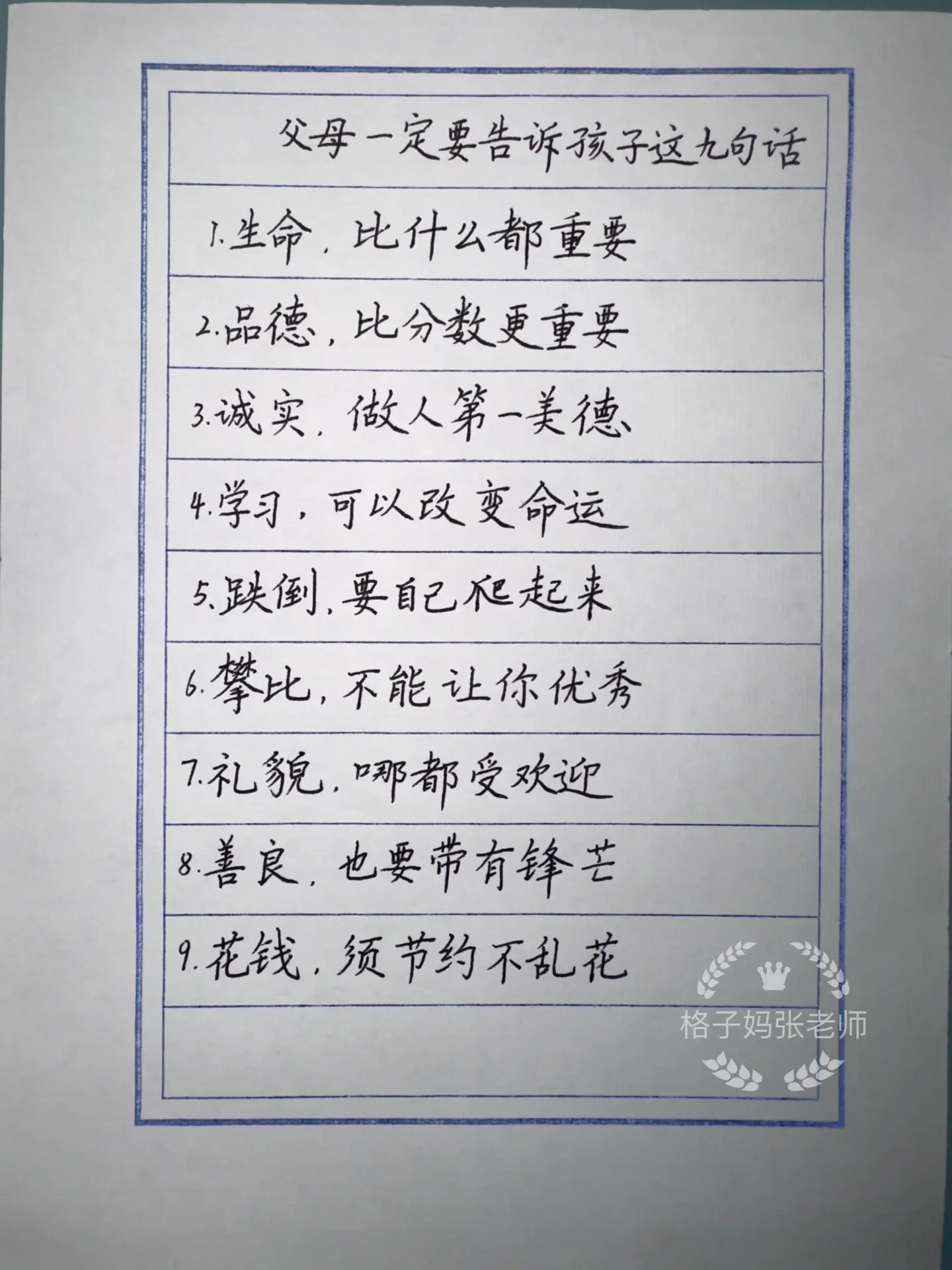父母一定要告诉孩子的九句话
