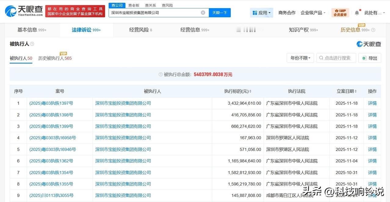 【姚振华及宝能集团等被恢复执行45亿】
天眼查App显示，近日，深圳市宝能投资集